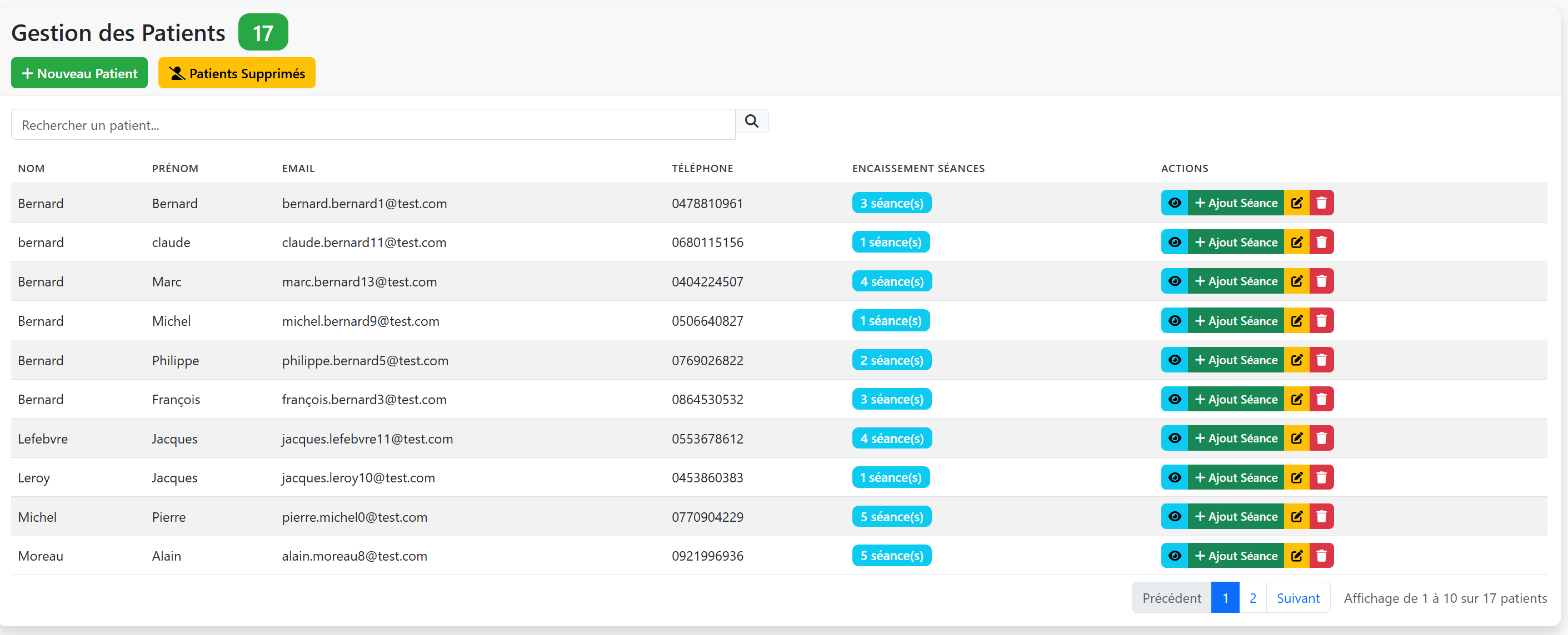 Fiche patient complète avec historique et notes